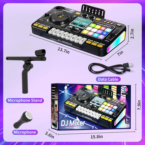 Set 3-8 Kids DJ Mixer Board Controller Toy with Turntable, Piano Keys, Microphone & Bluetooth - Musical Instrument Toy