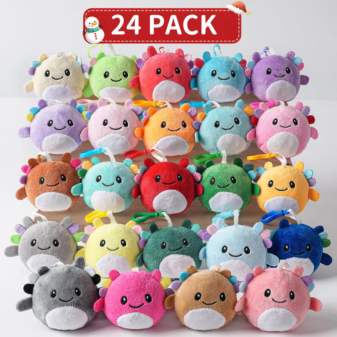 24 Pack Party Favors for Kids - Mini Axolotl Plush Toys Keychains for Goodie Bags Stuffers for Kids,Treasure Box Toys