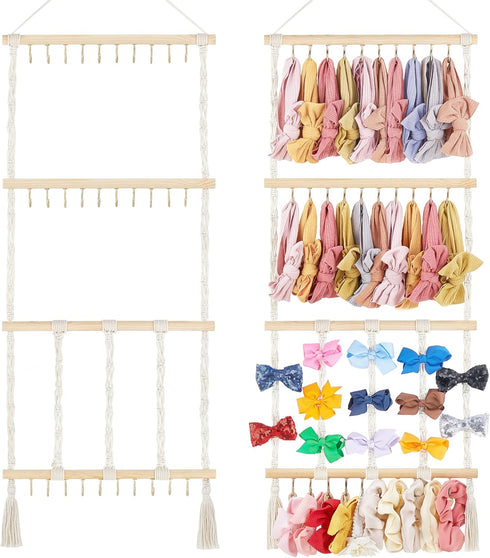 Dahey Headband Holder Bow Organizer for Girls Hair Bows Macrame Bow Holder