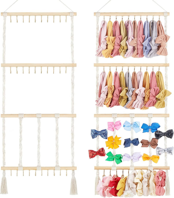 Dahey Headband Holder Bow Organizer for Girls Hair Bows Macrame Bow Holder
