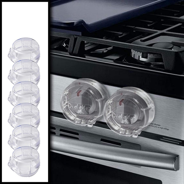 6 Pack Clear Stove Knob Safety Covers - Child Proof Lock for Oven/Stove Top/Gas Range - Baby/Toddler Kitchen Safety