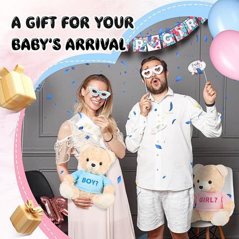 2 Pack Gender Reveal Bears, 14 Inch Blue and Pink T-Shirt Plush Bears for Baby Shower Decoration