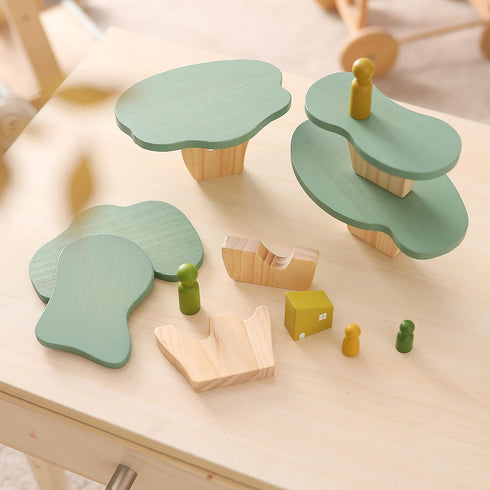 Pack 15 WOODEN TEETHER Wooden Tree Toy of Wood Forest Sensory Toys for Boys and Girls Educational Montessori Toys