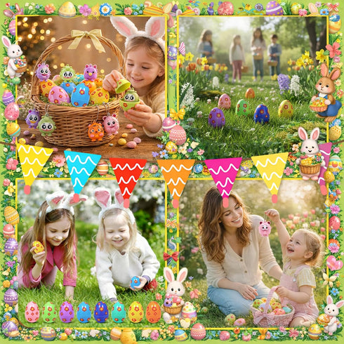 24 Pack 3D Prefilled Easter Eggs with Animal Pop Fidget Toys, Plastic Eggs with Silicone Pop Toys, Easter Egg Hunt