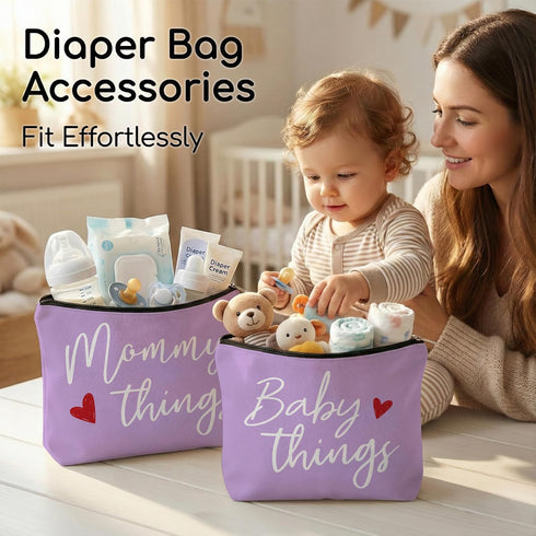 Mommy Set, Mommy Set 2 and Baby Matching Pouch Things and Baby Things Bags, Gifts for New Moms Expecting Moms, Matching