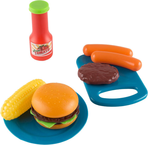 BBQ Grill Toy Set - Interactive Play Kitchen Set with Lights, Sounds, Wheels, Toy Food, and Cooking Accessories