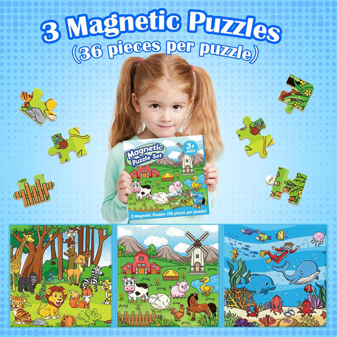 Magnetic Puzzles for Toddlers 3-5, 36 Pieces Airplane Car Road Trip Activities, Learning Educational Games