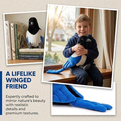 ZHONGXIN MADE 12inch Magpie Plush Toy - Realistic Black Magpie Bird Stuffed Animal, Cute Little Bird Raven Plush as