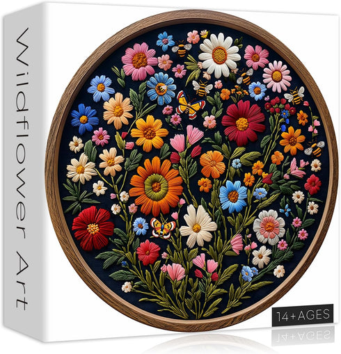 PICKFORU Vintage Wildflower Puzzles for Adults 1000 Pieces, Round Butterfly Bee Plant Puzzle