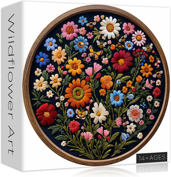 PICKFORU Vintage Wildflower Puzzles for Adults 1000 Pieces, Round Butterfly Bee Plant Puzzle
