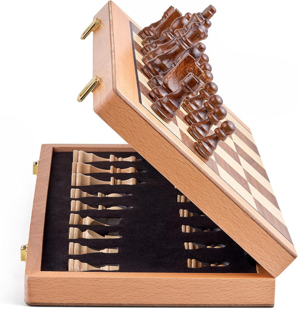 AMEROUS Magnetic Wooden Chess Set, 15 Inches Handmade Wooden Folding Travel Chess