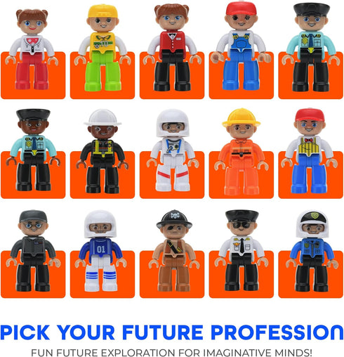 Playmags Large Magnetic Figures Community Set of 15 Pieces, 3” Play People for Building Blocks