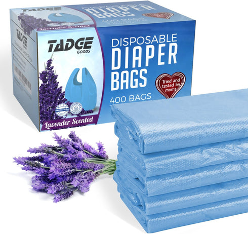 Baby Disposable Diaper Bags 400 Pack - Scented Lavender Odor Absorber Biodegradable