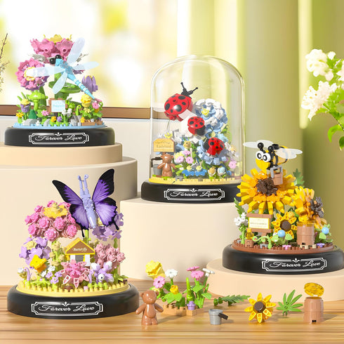 HI-REEKE Flower Butterfly Bouquet Building Block Set, 582 PCS Micro Mini Botanical Building Toy for Women