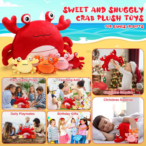 5 4 DoubleFill Pcs Crab Stuffed Animal Plush Toys Crab Mom with Baby Plushies Sea Ocean Stuffed Animal Pillows, Gifts