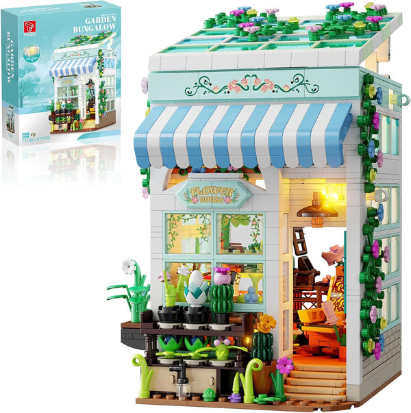 TYCOLE Flower House Building Set with LED Lights, 1077 PCS City Greenhouse Building