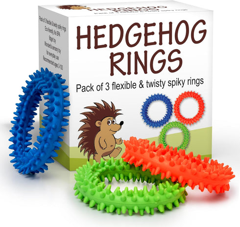 Pick A Toy Fidget Ring and Sensory Toy 3 Pack - Soft, Flexible Rubber Rings with Textured Spikes in Blue, Neon Green,