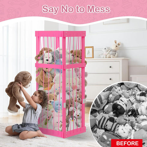 Stuffed Animal Zoo Wood, Large Stuffed Animal Storage Plushies Storage, Pink Toy Storage Organizer for Kids Room