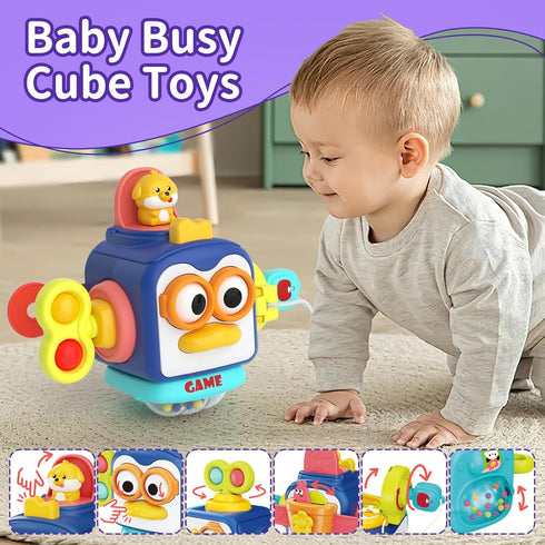 4 in 1 Baby Toy for 6-18 Months, Learning Toys for Babies, Busy Cube, Stacking Toys, Unicorn Pull String Toy