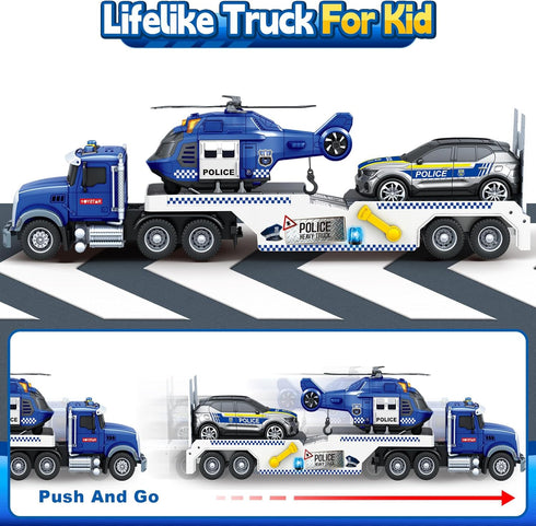 21" 3 4 5 6 3 1 3 4 5 6 SpringFlower Semi Truck Toy, Year Old Boys Toddlers Police Truck Toy with Racing Car