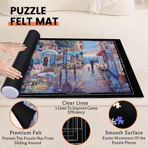 2000 1500 1000 500 Jigsaw Puzzle Mat Roll Up - Pieces Puzzel Matte, Black Roll-Up Puzzles Mats Felt Save Trays