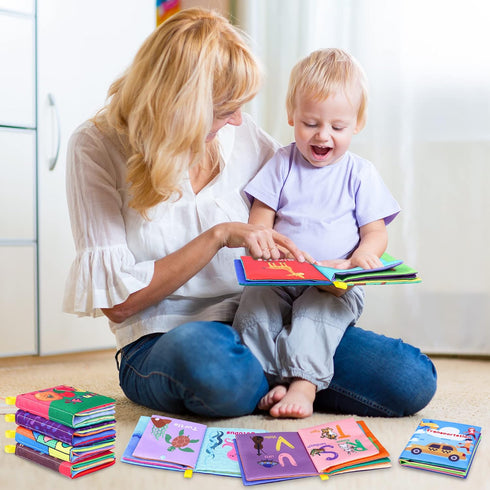 Baby Bath Books Pack of 8, Nontoxic Fabric Soft Cloth Books, Waterproof Early Education Toys for Toddlers