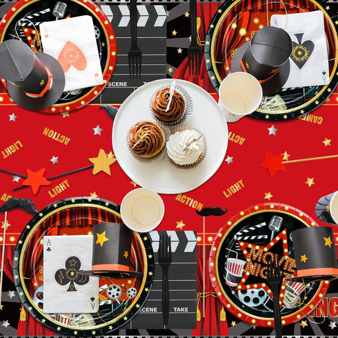Movie Night Party Supplies for 20 Guests, Disposable Tableware Set with Now Showing Plates and Napkins