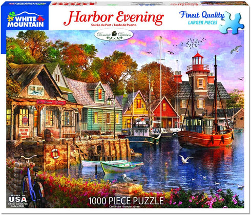 1000 24"x30" White Mountain Piece Jigsaw Puzzle Lighthouse Boats Waterside Puzzles with Large Pieces for Adults