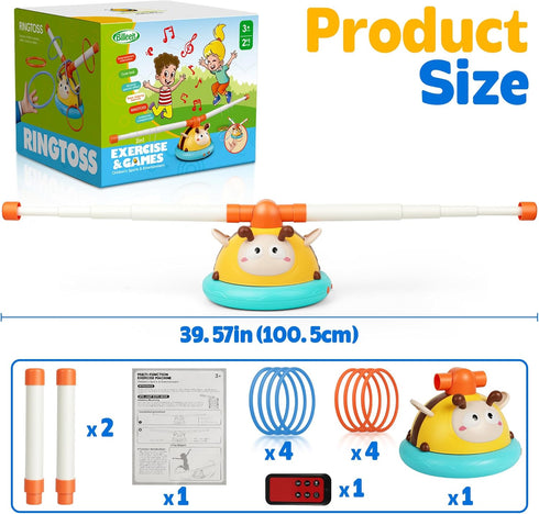 2-in-1 4-8 1-3, 3-5, w/4 Billeeit Musical Jump and Toss Ring Game Toy, Indoor and Outside Jump Toy for Kids Ages