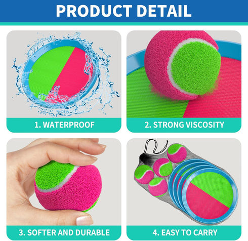 Bennol Toss and Catch Ball Game, Outdoor Toys for Kids with 2 Paddles, 2 Balls, Storage Bag for Outside Games