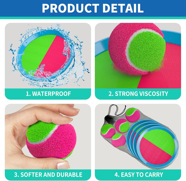 Bennol Toss and Catch Ball Game for Kids, 4 Paddles, 4 Balls & Storage Bag, Outdoor Toys for Ages 3-10