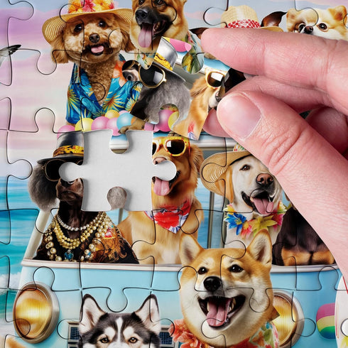 Funny Dog Puzzle Beach Dogs 1000 Pieces for Adults, Animal Jigsaw Puzzles for Vacation, Holiday Puppy Bulldog Decor