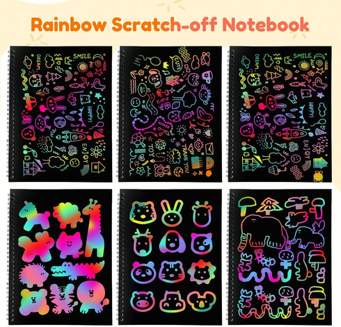 Eommmgl 4-12 Kids2 Pack Scratch Art Paper for Rainbow Notebooks Best Arts and Crafts Gift for Stocking