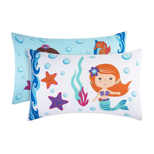 EVERYDAY KIDS Toddler Sheet Set - Fitted Sheet and Pillowcase - Undersea Mermaids Adventure - Soft Microfiber