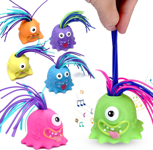 6PCS Light up Pulling Hair Screaming Monster - Flashing Hair-Pulling Anti Anxiety Toy for Kids and Adults Stress Relief
