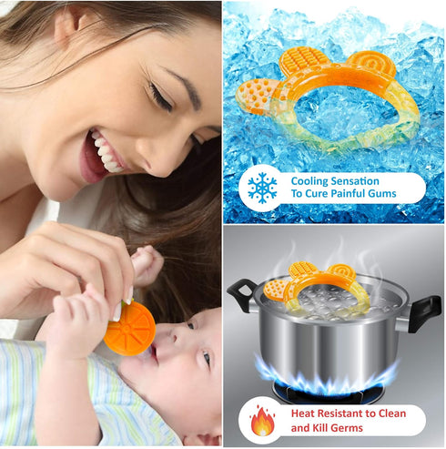 0-6 Frozen 6 Pack Teether Toys for Babies Months, Newborn Infant Teethers Freezer Safe Silicone, Teething Toys