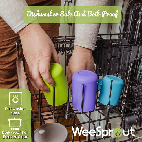 WeeSprout Set of 2 Silicone Baby Cups with Straws and Lids, 4 & 8 oz, Food Grade Toddler Training Container