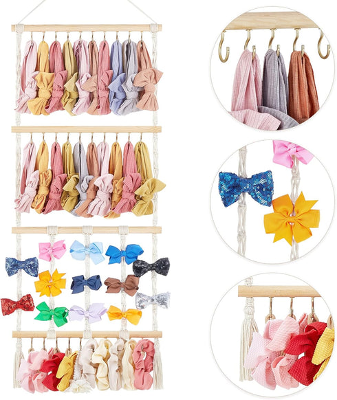 30 Dahey Headband Holder Bow Organizer for Girls Hair Bows Macrame Bow Holder Hair Accessories Hanger Necklace Display