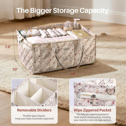 VKSAO Extra Large Diaper Caddy Organizer Big Baby Essentials Nursery Storage Basket with Zipper Pocket & Shoulder