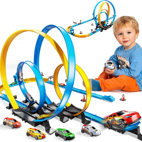 LILYBUDS Toy Car Race Track Set for Boys Kids Age 3-5 4-7, Race