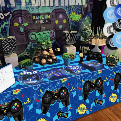 81 Pcs Video Game Birthday Decorations, 9th Gamer Party Supplies for Boys, Serves 20 with Plates Napkins Forks