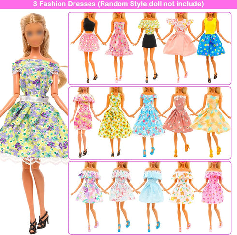 BARWA 10 Sets Doll Clothes, 3 Sequins Dresses, 3 Floral Dresses & 4 Casual Outfits for 11.5 Inch Dolls