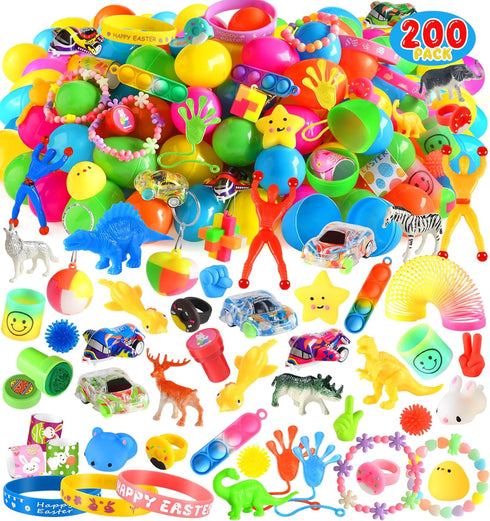 200 Pack Prefilled Easter Eggs with Assorted Toys, Easter Theme Surprise Eggs