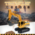 Remote Control Excavator Toy - RC Construction Metal Shovel Digger with Lights Sounds, 360 Rotation for Ages 3-10