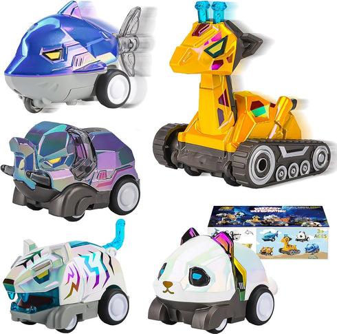 VUSUMOK 5-7 Cars,5in1 2-4,5pcs Transformer Toys for Ages Pull Back Toy Alloy Educational Kids Toys for Ages Animals