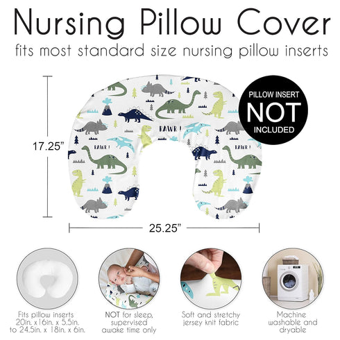 Sweet Jojo Designs Mod Dino Nursing Pillow Cover Breastfeeding Pillowcase for Newborn Infant Bottle or Breast Feeding