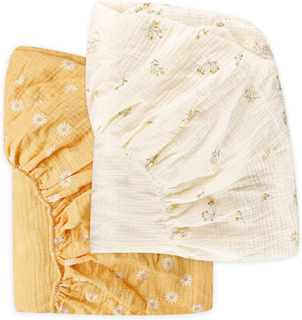Muslin Crib Sheets 2 Pack for Girl & Boy, HNHUAMING Soft and