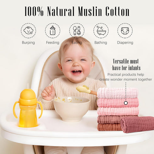 12 Pack 100% SWEET DOLPHIN Muslin Burp Cloths Large Cotton Burping Clothes for Baby Drool - Absorbent and Soft Boys