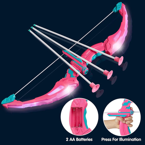 Set Set 9 3-12 JOYIN Pink Bow and Arrow for Girls, LED Light Up Archery Toy with Suction Cup Arrows, Target & Arrow