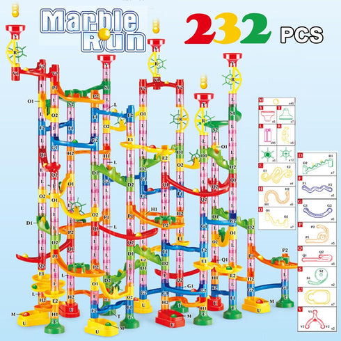 232 PCS Marble Run Premium Set - STEM Educational Building Block Toy with 45 Marbles for Kids